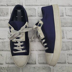 Prada Navy Blue Satin Bumpy Cap Toe Classic Sneakers Women's size 40 EU 10 US